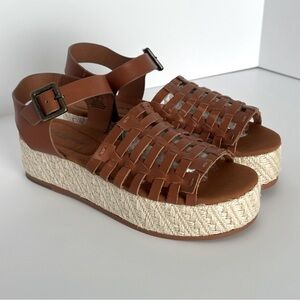 Kelsi Dagger Brooklyn Dessert fox leather woven wedge sandal Sz7.5 brown